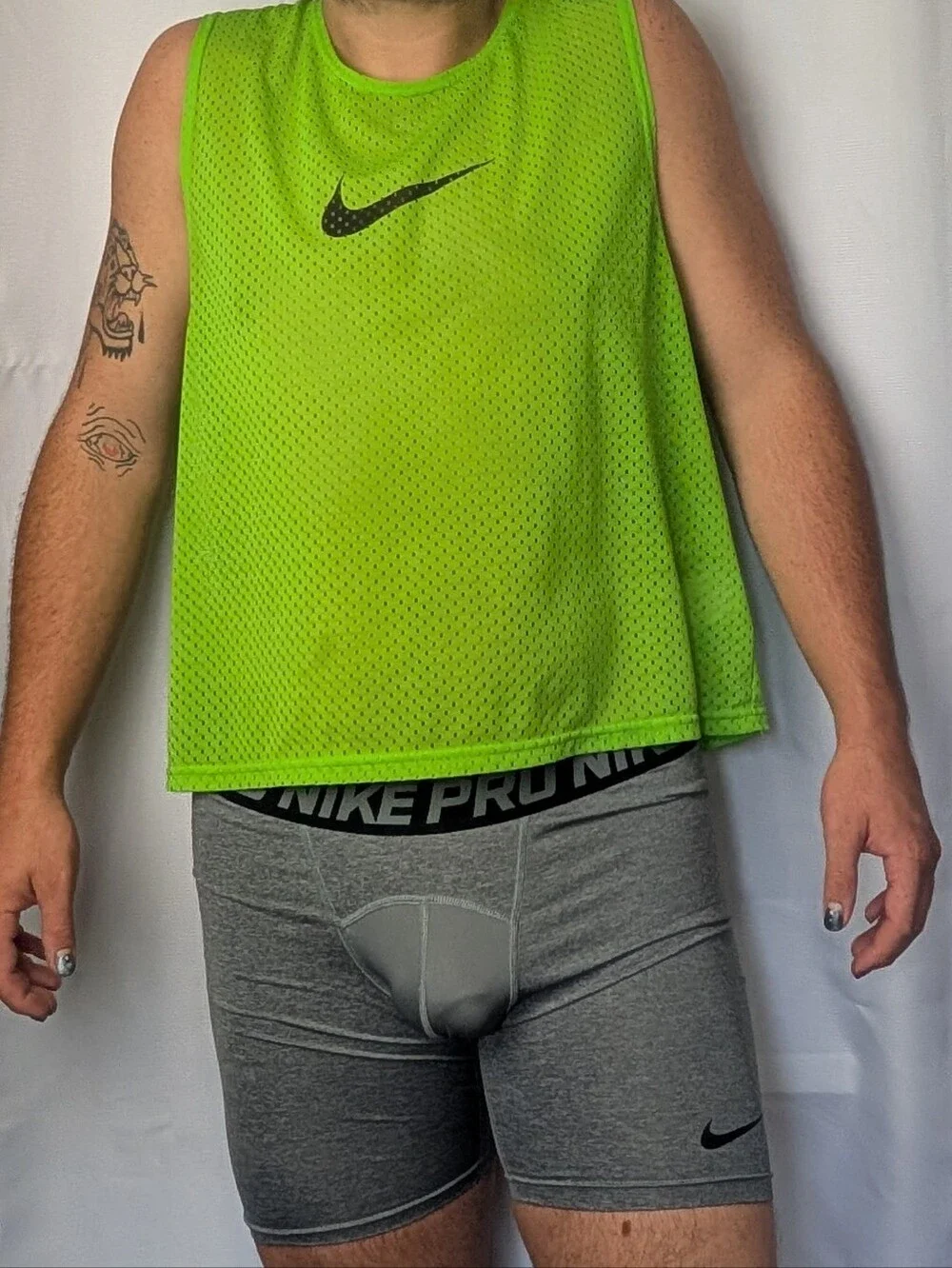 NIKE Pro Heather Gray Compression Mesh Pouch Workout Shorts Boxer Brief L